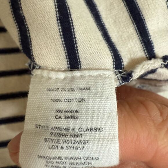 Theory Aprine K Classic Stripe Off-the-Shoulder Top 100% cotton cream/navy Sz S - Picture 6 of 8